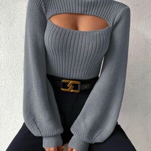 SHEIN Gray Cowl Neck Sweater